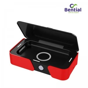 Sterylizator Ozon-UVC BENTIAL S-004W czerwony do smartfonów i akcesoriów z ładowaniem bezprzewodowym.